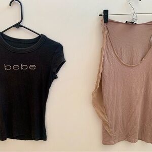 Bebe Black Tee and Soft Pink Sleeveless Top